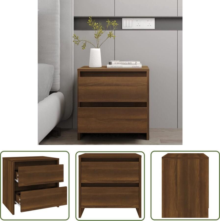 VidaXL The Living Store Bedkastje Nachtkastje Bruineiken 45x34.5x44.5 cm 2 Lades - Foto 2