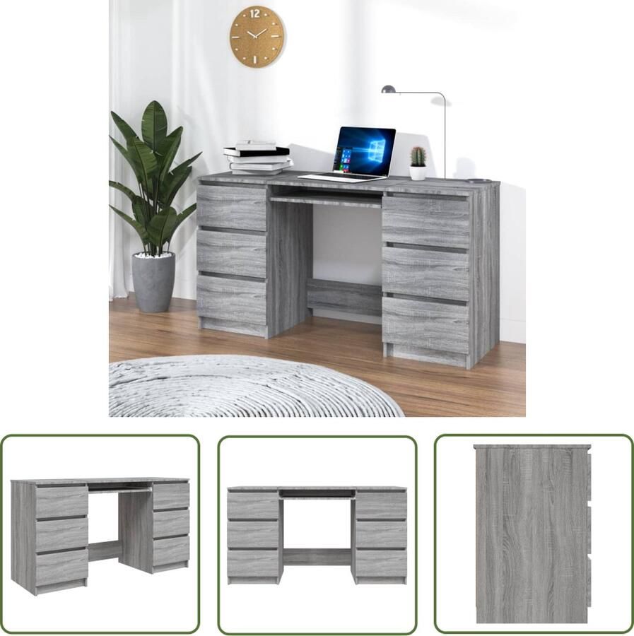 VidaXL The Living Store Bewerkte Houten Schrijftafel 140 x 50 x 77 cm Grijs Sonoma Eiken - Foto 2