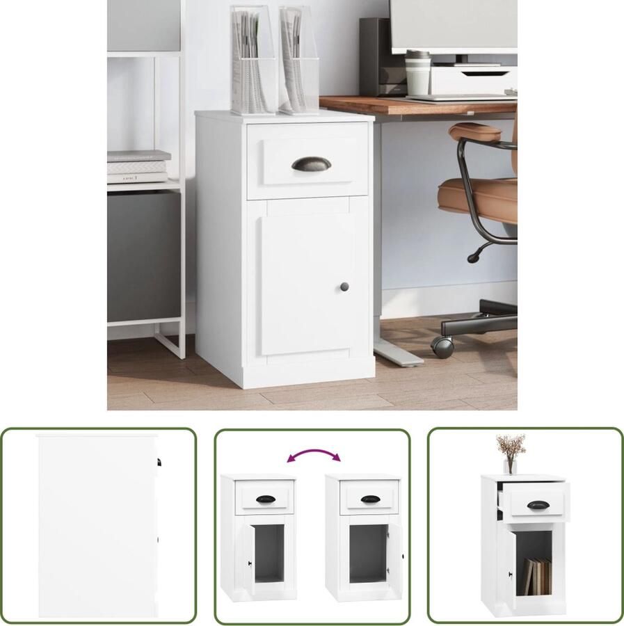 The Living Store Bijzetkast met lade 40x50x75 cm bewerkt hout wit Kast - Foto 2