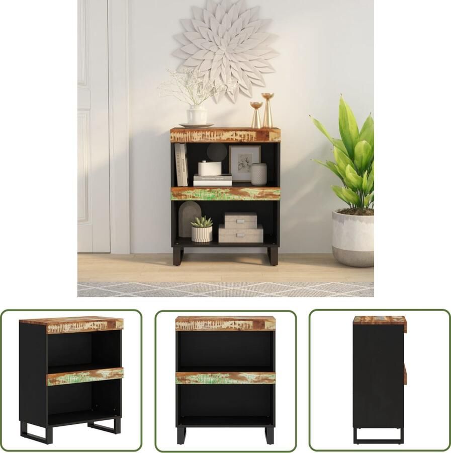 The Living Store IndustriÃle Bijzetkast 60 x 33 x 75 cm Massief gerecycled hout en ijzer Bijzetkast Industrieel Design Massief Gerecycled Hout Vintage Kast Houten Bijzetkast - Foto 2