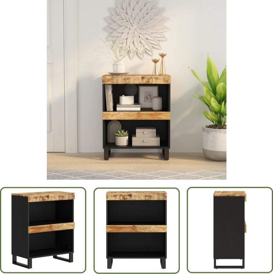 The Living Store Bijzetkast Industrieel 60 x 33 x 75 cm Massief mangohout Bijzetkast Industrieel Design Mangohout Houten Kast Salontafel - Foto 2