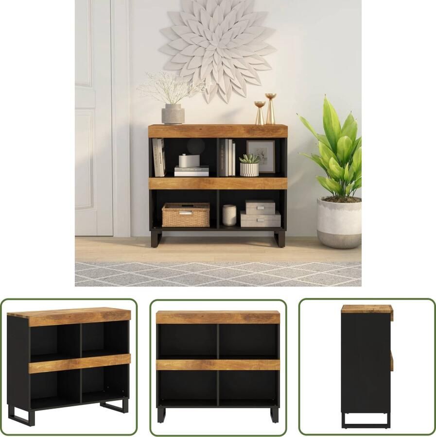 The Living Store Industrial Bijzetkast 85 x 33 x 75 cm Massief mangohout Bijzetkast Industrieel Design Mangohout Nachtkastje Houten Kast - Foto 2