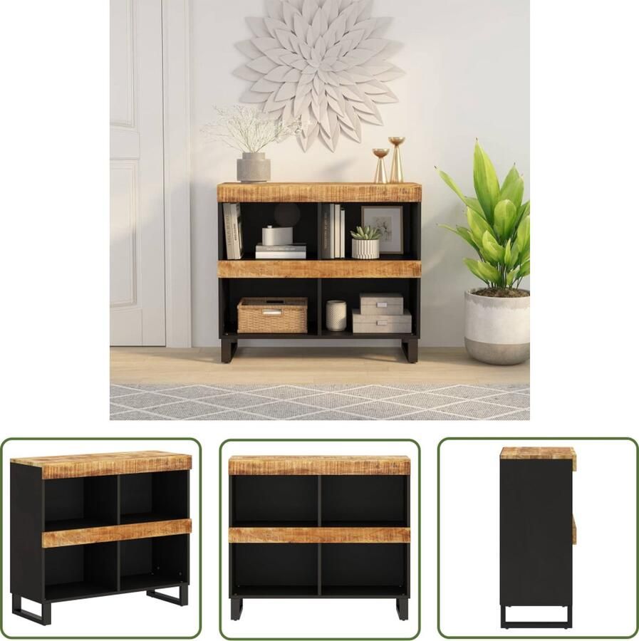 The Living Store IndustriÃle Bijzetkast 85 x 33 x 75 cm Massief mangohout en ijzer Bijzetkast Industrieel Mangohout Nachtlampje Salontafel - Foto 2