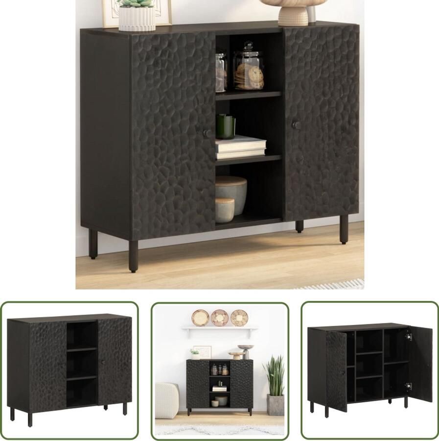VidaXL The Living Store Bijzetkast 90x33x75 cm massief mangohout zwart Dressoir Mango Wood Furniture Houten Dressoir Vintage Dressoir Salontafel