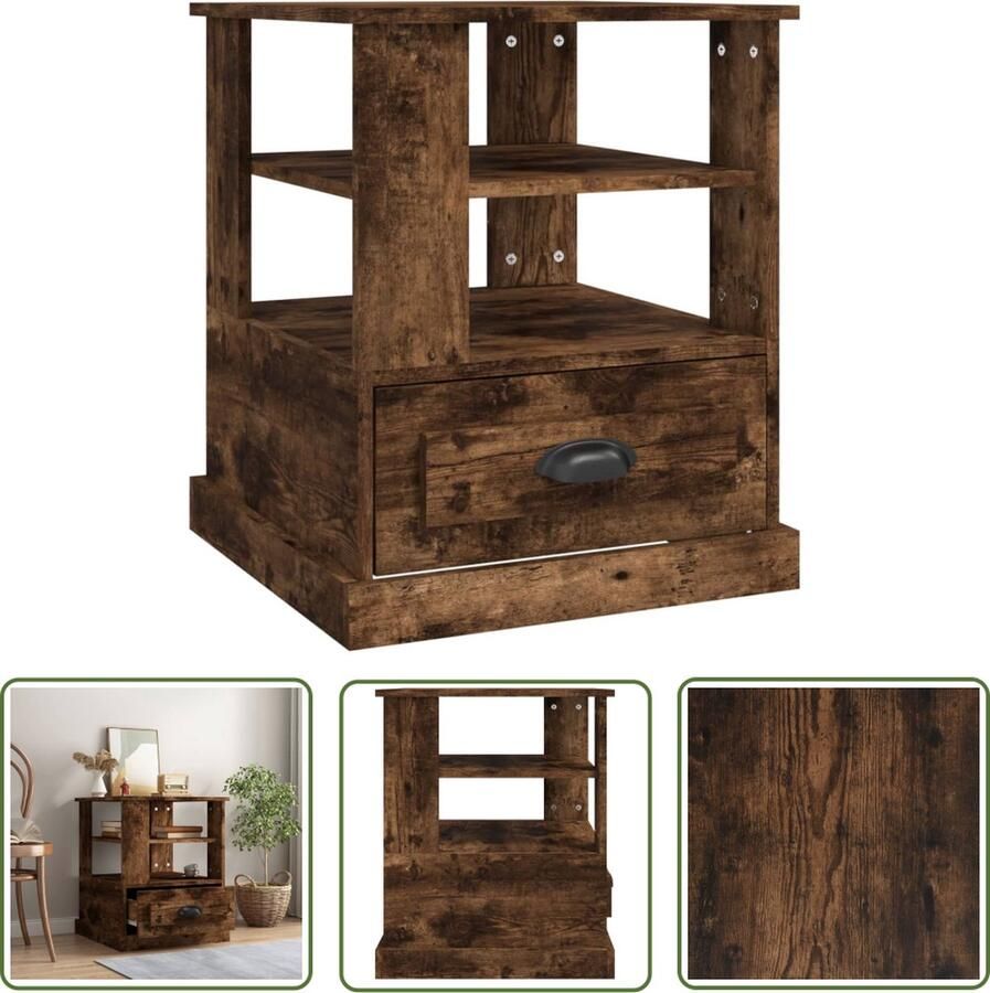 VidaXL The Living Store Bijzettafel Rustieke Charme Gerookt Eiken 50x50x60 cm