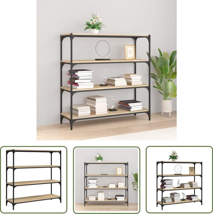 VidaXL The Living Store Boekenkast 100x33x100 cm bewerkt hout en staal sonoma eiken Boekenkast Houten Boekenkast Industrieel Boekenkast Bibliotheek Tv Meubel - Foto 2