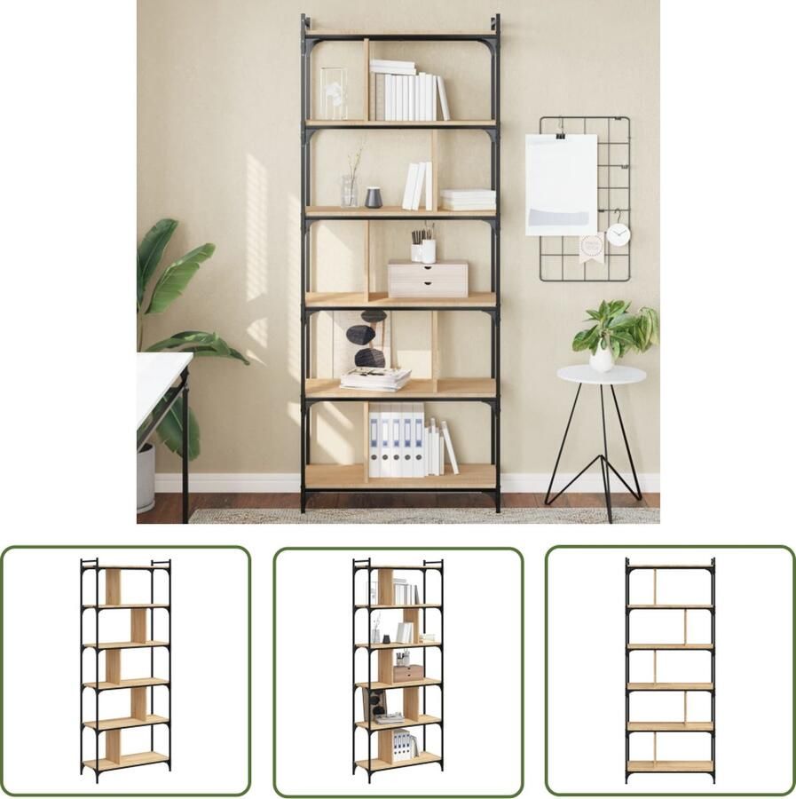 VidaXL The Living Store Boekenkast 6-laags 76x32x192 cm bewerkt hout sonoma eikenkleur Boekenkast Houten Boekenkast Boekenplank Bibliotheek Opslagmeubel