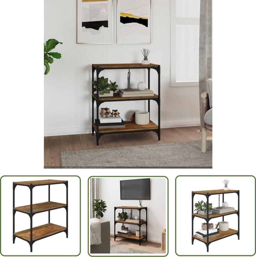 VidaXL The Living Store Boekenkast 60x33x70 5 cm bewerkt hout en staal gerookt eiken Boekenkast Boekenplank Industriële Boekenkast Houten Boekenkast Bruine Boekenkast - Foto 2