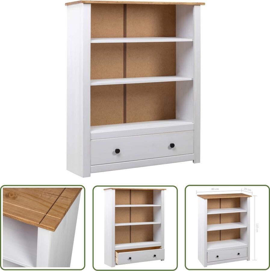 VidaXL The Living Store Boekenkast Grenenhout 80 x 35 x 110 cm Wit Natuurlijke Houtkleur