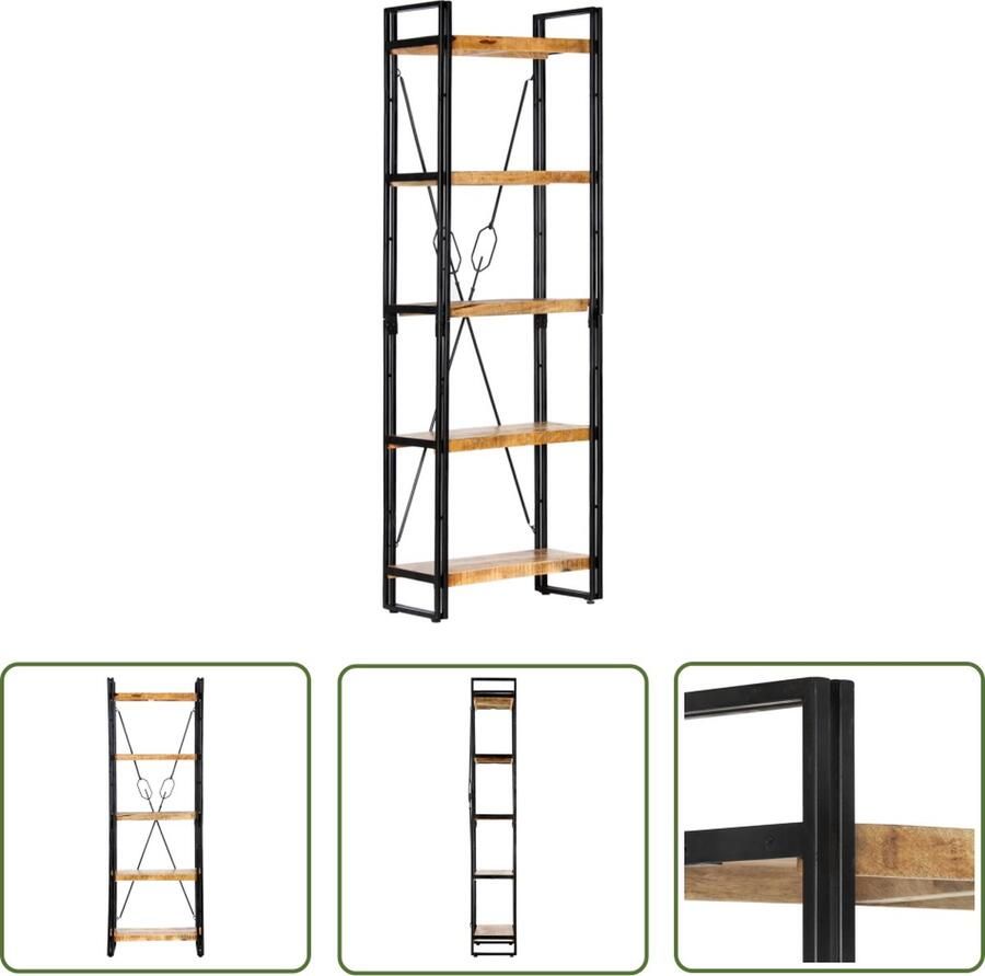 VidaXL The Living Store Boekenkast met 5 schappen 60x30x180 cm massief mangohout Boekenkast Boekenplank Industriele Stijl Mangohout Vintage - Foto 2