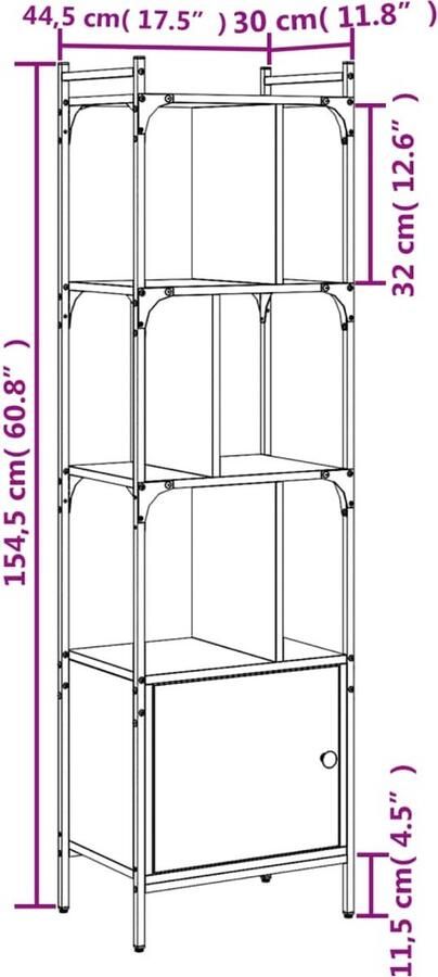 VidaXL The Living Store Boekenkast met deur 44 5x30x154 5 cm hout gerookt eikenkleurig Boekenkast Houten Boekenkast Design Boekenkast Zigzag Boekenkast Bruine Boekenkast