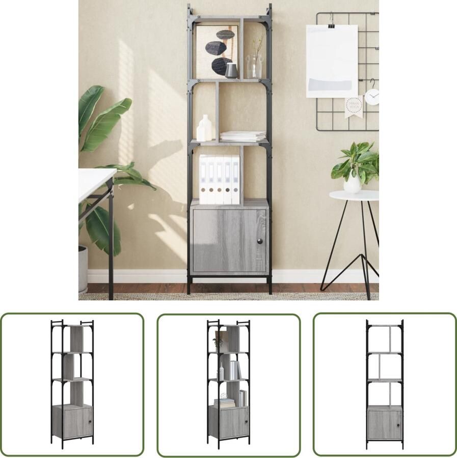 The Living Store Boekenkast XYZ Opbergkast 44.5 x 30 x 154.5 cm Grijs Sonoma Eiken Staal en Bewerkt Hout Boekenkast Bibliotheek Opbergkast Houten Boekenkast Grijze Boekenkast - Foto 2