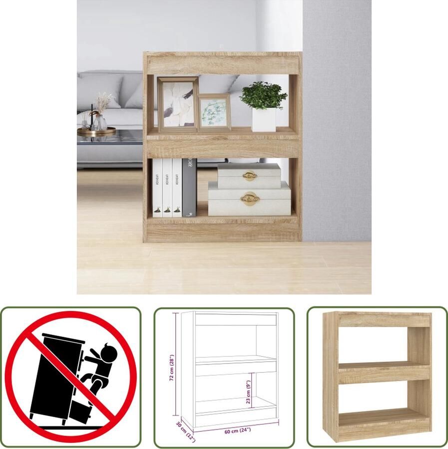 VidaXL The Living Store Boekenkast Sonoma Eiken 60 x 30 x 72 cm Stabiel en veelzijdig - Foto 2