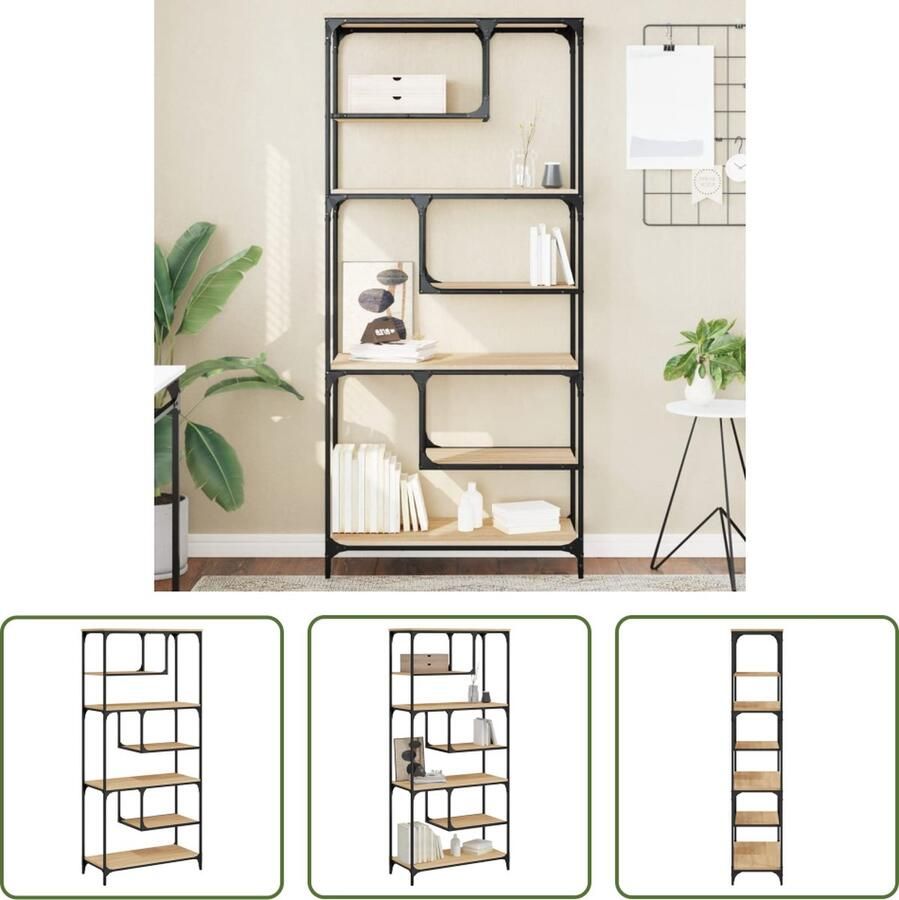 VidaXL The Living Store Boekenkast Sonoma Eiken 81x36x176 cm Zigzagontwerp