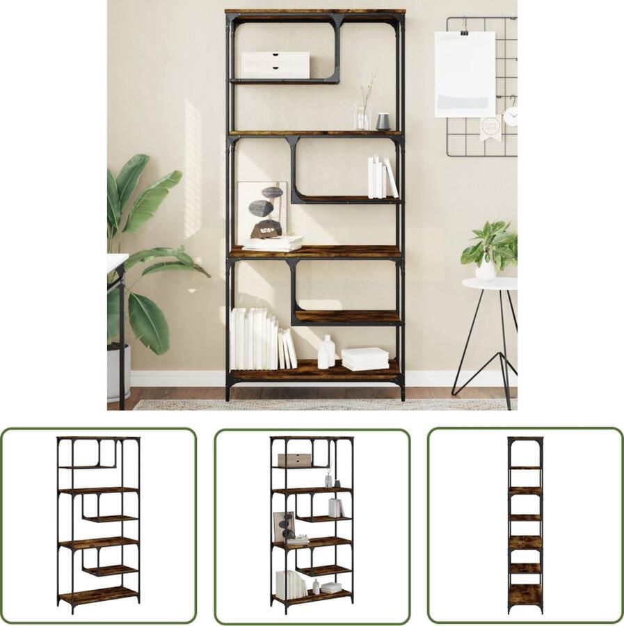 VidaXL The Living Store Boekenkast Zigzag Gerookt eiken 81 x 36 x 176 cm met Stevig Frame en Voldoende Opbergruimte