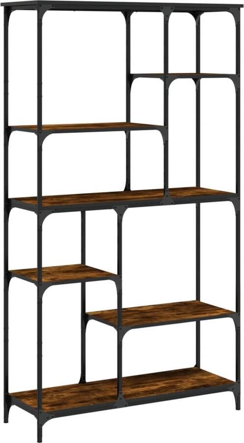 VidaXL The Living Store Boekenrek 99x35 5x176 cm bewerkt hout en staal gerookt eiken Boekenrek Boekenkast Industrieel Design Houten Boekenkast Opbergkast