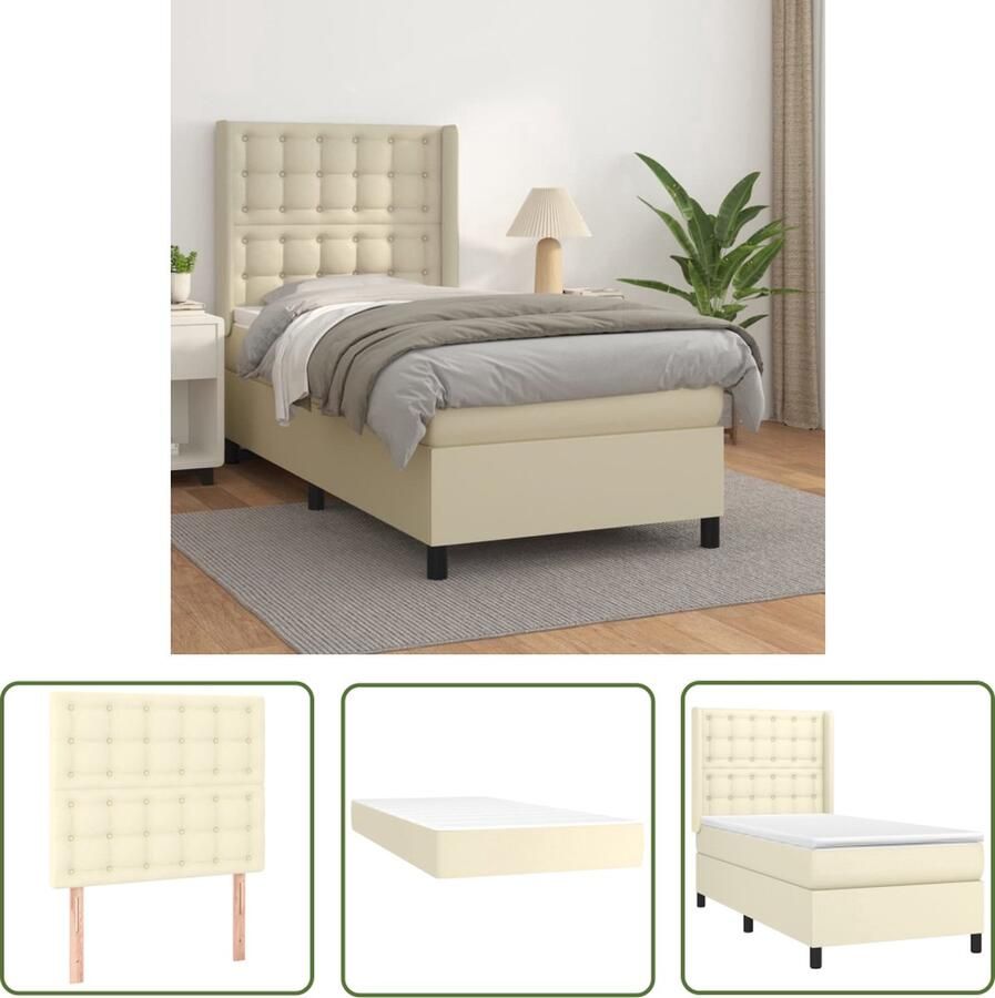 VidaXL The Living Store Boxspring Bed Crème 203x103x118 128 cm Duurzaam kunstleer