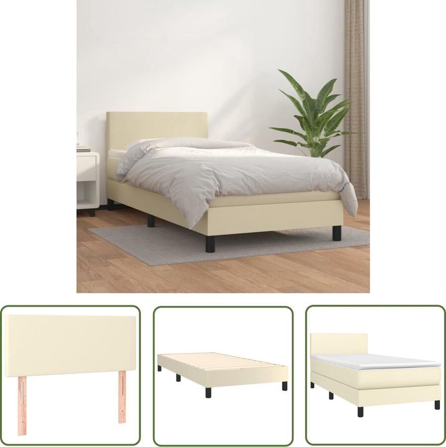 The Living Store Boxspringbed Crème Kunstleer 203 x 100 x 78 88 cm Pocketvering Boxspringbed Boxspring Creme Kleur Kunstleder Tweepersoonsbed