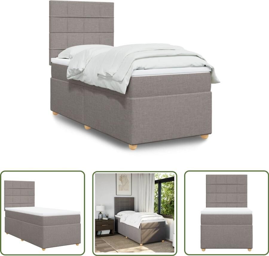 VidaXL The Living Store Boxspring met matras stof taupe 100x200 cm Boxspring Boxspringbed Tweepersoonsbed Pocketveringmatras Taupe