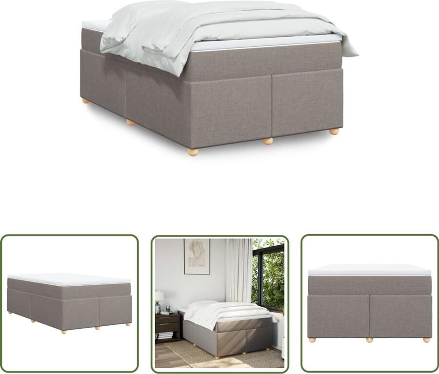 VidaXL The Living Store Boxspring met matras stof taupe 120x190 cm Boxspring Tweepersoonsbed Slaapcomfort Matras Pocketed Veren
