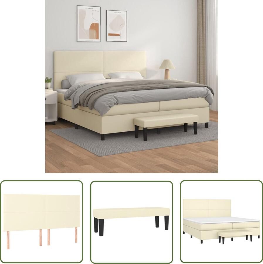 VidaXL The Living Store Boxspring Middelhard 203x200x118 128 cm Duurzaam kunstleer Verstelbaar hoofdbord Pocketvering matras Huidvriendelijk topmatras Multifunctioneel bankje