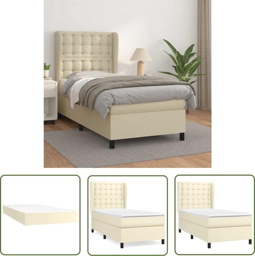 VidaXL The Living Store Boxspringbed Crème 203 x 103 cm Duurzaam kunstleer Verstelbaar hoofdbord Pocketvering matras Middelharde ondersteuning Huidvriendelijk topmatras