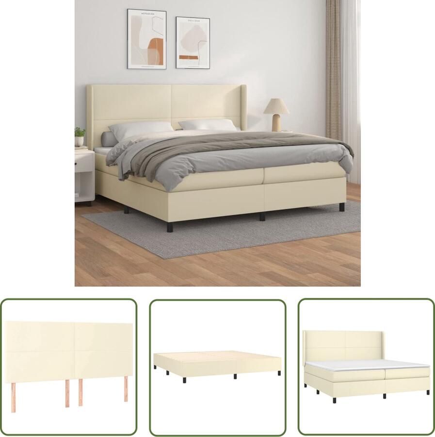 VidaXL The Living Store Boxspringbed Crème Kunstleer 203x203x118 128 cm Inclusief 2 matrassen Topmatras