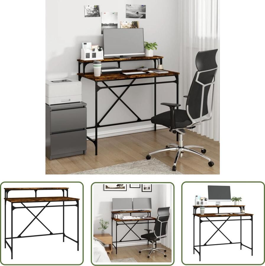 The Living Store Bureau IndustriÃle Stijl 100 x 50 x 90 cm Gerookt Eiken Inclusief Montagematerialen Industriele Bureau Houten Bureau Kantoormeubilair Bureau Met Plank Bruine Bureau - Foto 2