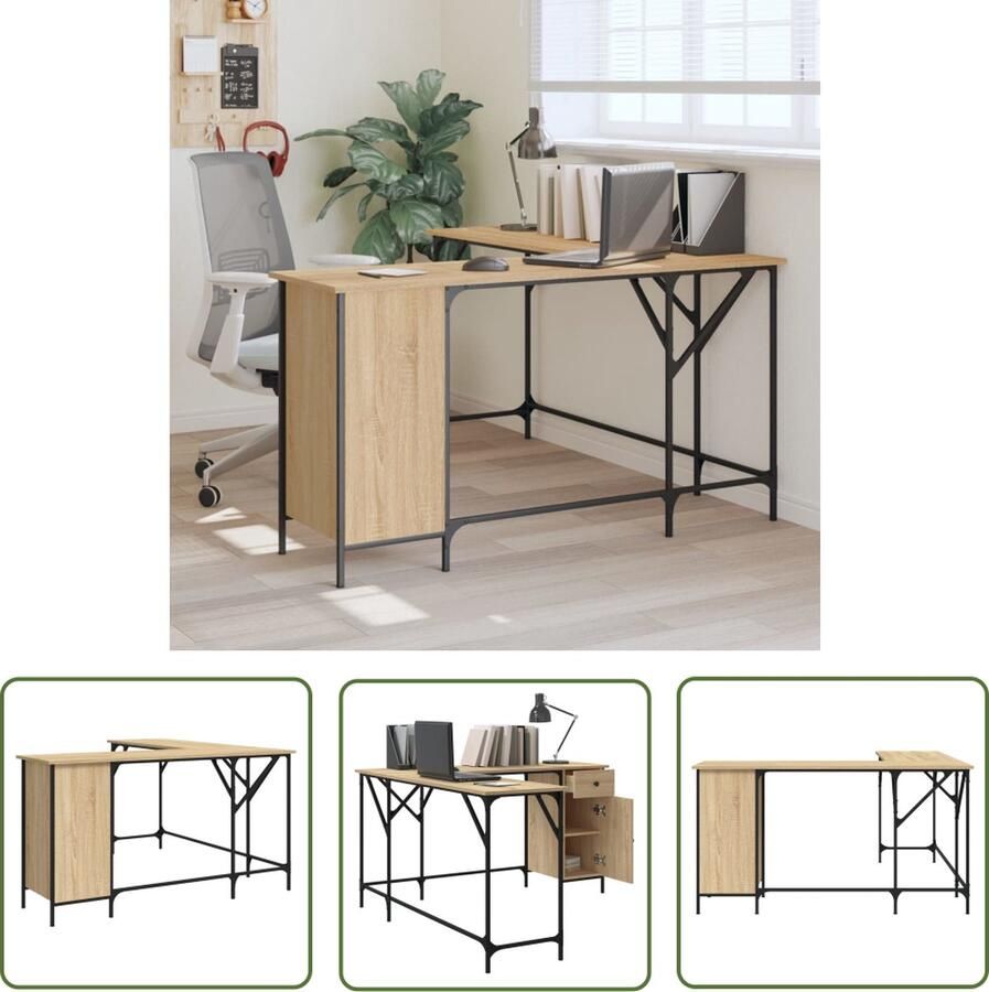 VidaXL The Living Store Bureau 141x141x75 cm bewerkt hout sonoma eikenkleurig Bureau L-vormig Bureau Houten Bureau Kantoorbureau Computerbureau