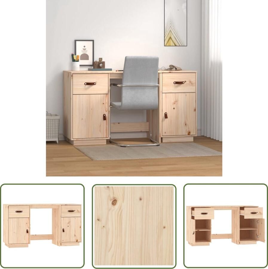 VidaXL The Living Store Bureau Grenenhout 135 x 50 x 75 cm Opbergruimte Praktische deur - Foto 2