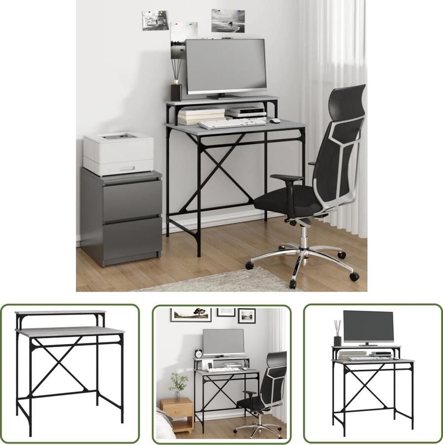 VidaXL The Living Store Bureau Industrieel Grijs Sonoma Eiken 80 x 50 x 90 cm Duurzaam Hout en IJzer Industriële Bureau Houten Bureau Grijze Bureau Kantoormeubilair Computer Bureau - Foto 2
