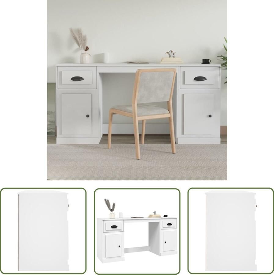 VidaXL The Living Store Bureau Kast 154.5 x 50 x 75 cm Wit Bewerkt hout - Foto 2