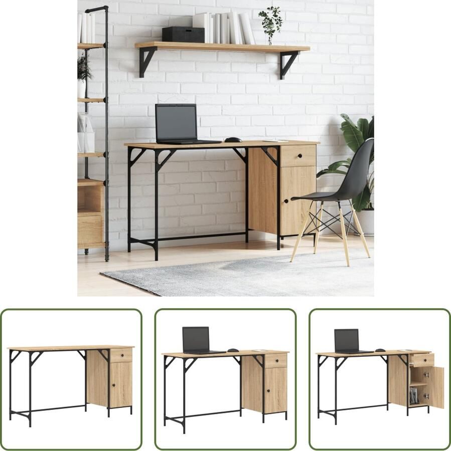 VidaXL The Living Store Bureau Sonoma Eiken 131 x 48 x 75 cm Duurzaam materiaal Voldoende opbergruimte Stabiel frame Makkelijk schoon te maken Montage vereist