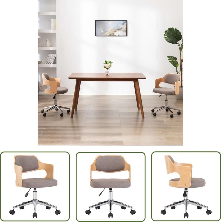 The Living Store Eetkamerstoel naam Afmeting- 47.5 x 53 x (68 76) cm Kleur- Taupe Eetkamerstoel Stoel Taupe Comfortabel Draaibaar - Foto 2