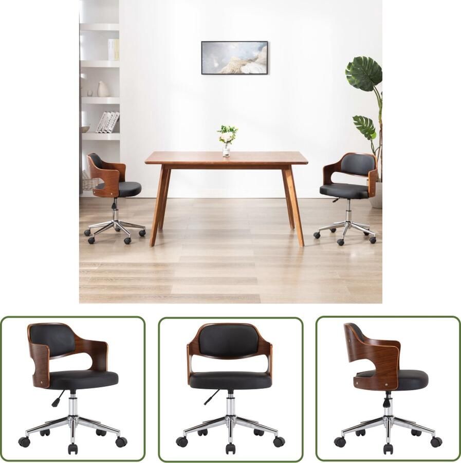 The Living Store Bureaustoel Kunstleer Gebogen hout Metaal 47.5 x 53 x (68-76) cm Zwart Kantoorstoel Bureaustoel Ergonomische Stoel Zwarte Stoel Kunstlederen Stoel - Foto 4