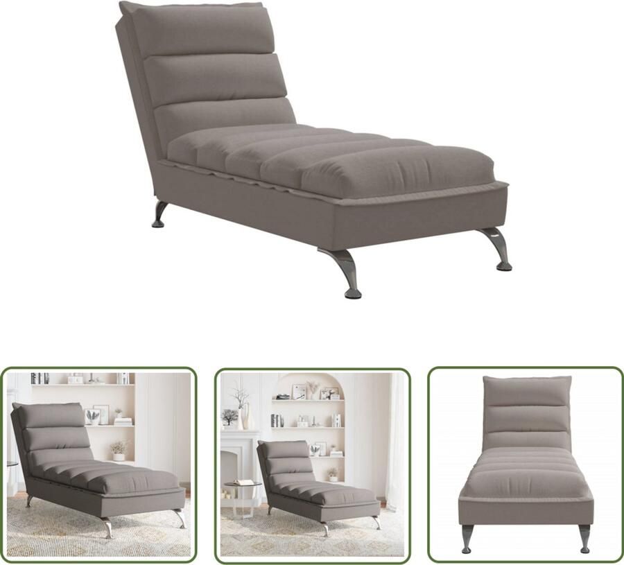 VidaXL The Living Store Chaise longue met kussens stof taupe Chaise Longue Loungestoel Fauteuil Relaxstoel Stoffen Chaise Longue