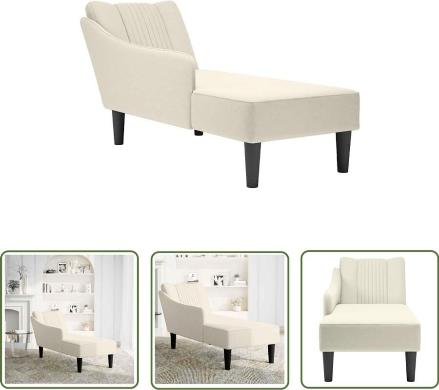 VidaXL The Living Store Chaise longue met rechterarmleuning fluweel crèmekleurig Chaise Lounge Loungestoel Velours Fauteuil Relaxstoel Woonkamer Meubilair