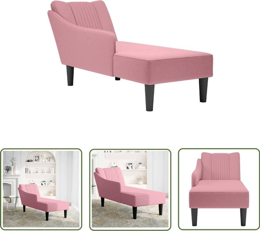 VidaXL The Living Store Chaise longue met rechterarmleuning fluweel roze Chaise Lounge Relaxstoel Velours Fauteuil Comfortabele Stoel Loungestoel
