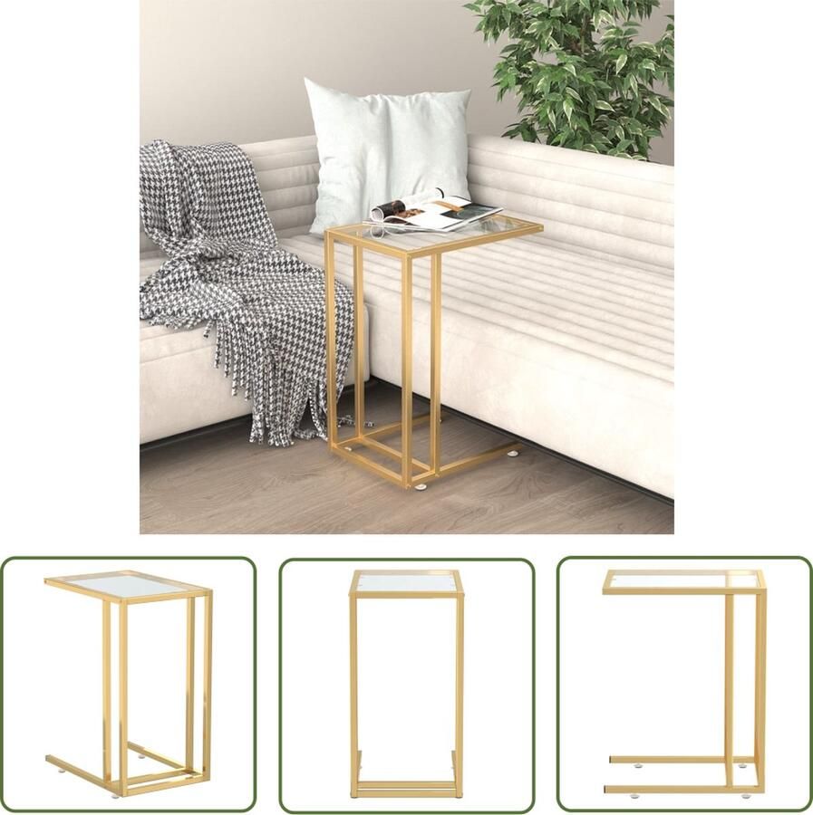 The Living Store Bijzettafel Computer Glas 50x35x65cm Gehard glas Gepoedercoat ijzer Computer Bijzettafel Salontafel Bijzet Tafeltje Glazen Bijzettafel Industriële Bijzettafel - Foto 2