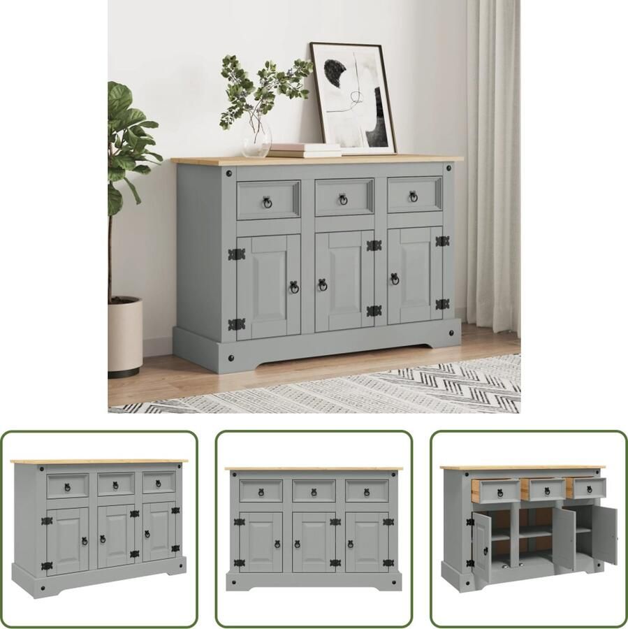 VidaXL The Living Store Corona Dressoir 112 x 43 x 78 cm Massief grenenhout Grijs