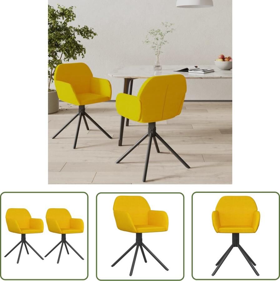 VidaXL The Living Store Draaibare Eetkamerstoelen Geel Fluweel 54 x 58.5 x 79.5 cm