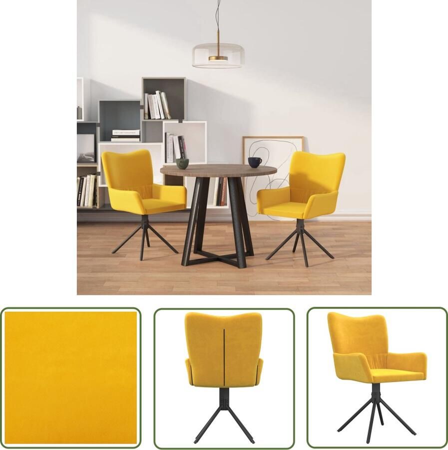 VidaXL The Living Store Draaibare Eetkamerstoelen Geel Fluweel Stevig Frame Comfortabel Ergonomisch Afmetingen- 55x56x85.5cm 360 Graden Draaibaar Inclusief Montagehandleiding 2x stuks The Living Store - Foto 2