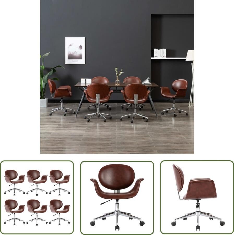 VidaXL The Living Store Draaibare Eetkamerstoelen Set van 6 Bruin Kunstleer 67 x 62 x (80 87.5) cm Ergonomisch Ontwerp - Foto 2