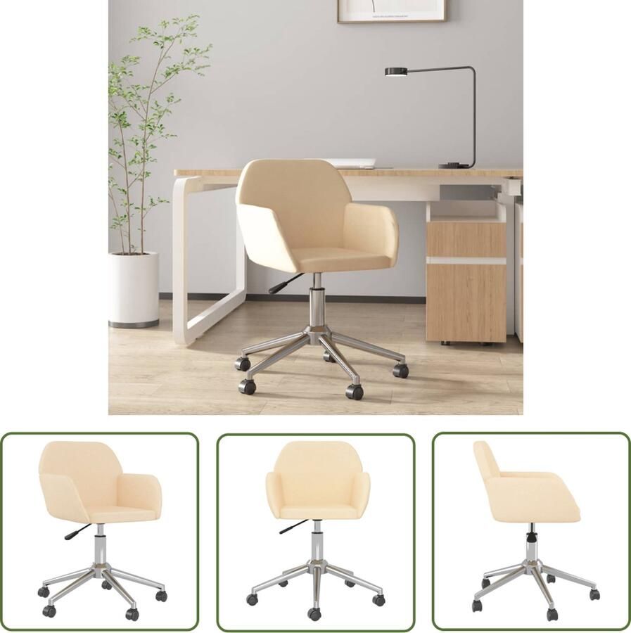 VidaXL The Living Store Draaibare Kantoorstoel Crème 54 x 60.5 x (73-80.5) cm Stof Metaal
