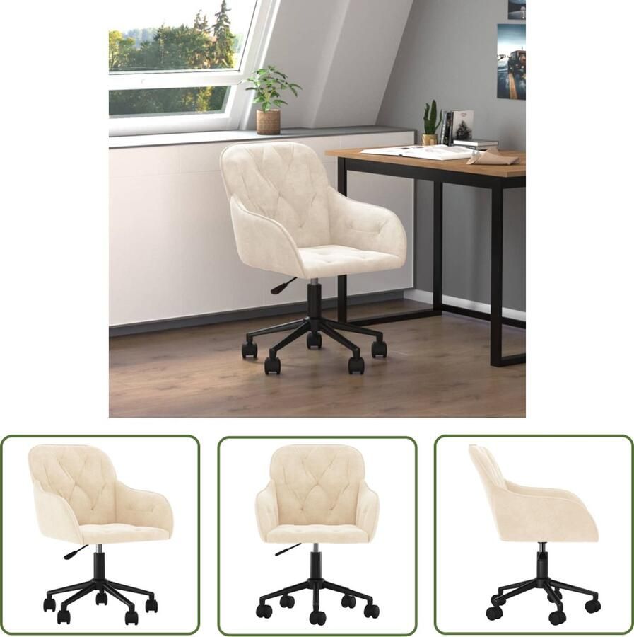 VidaXL The Living Store Draaibare Kantoorstoel Crème Fluweel 56 x 61 cm Verstelbare Hoogte