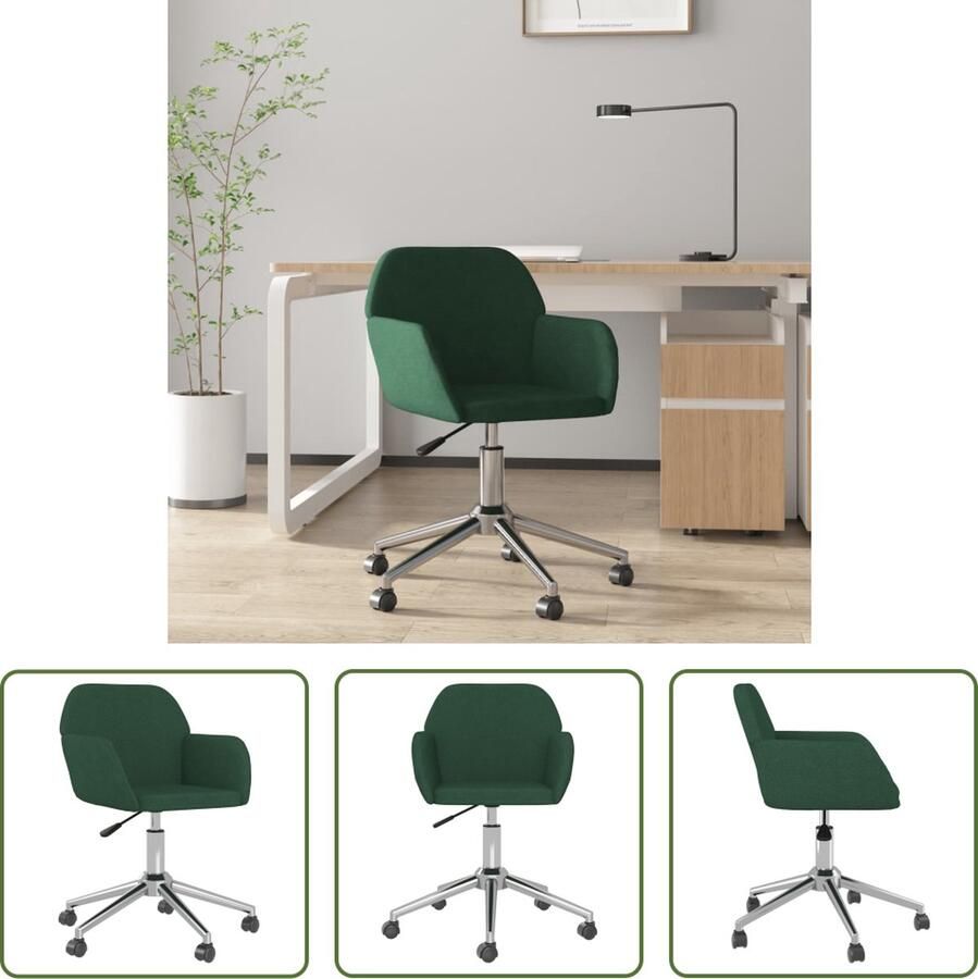 VidaXL The Living Store Draaibare Kantoorstoel Donkergroen Schuimvulling 54 x 60.5 x (73 80.5) cm 360 graden draaibaar The Living Store