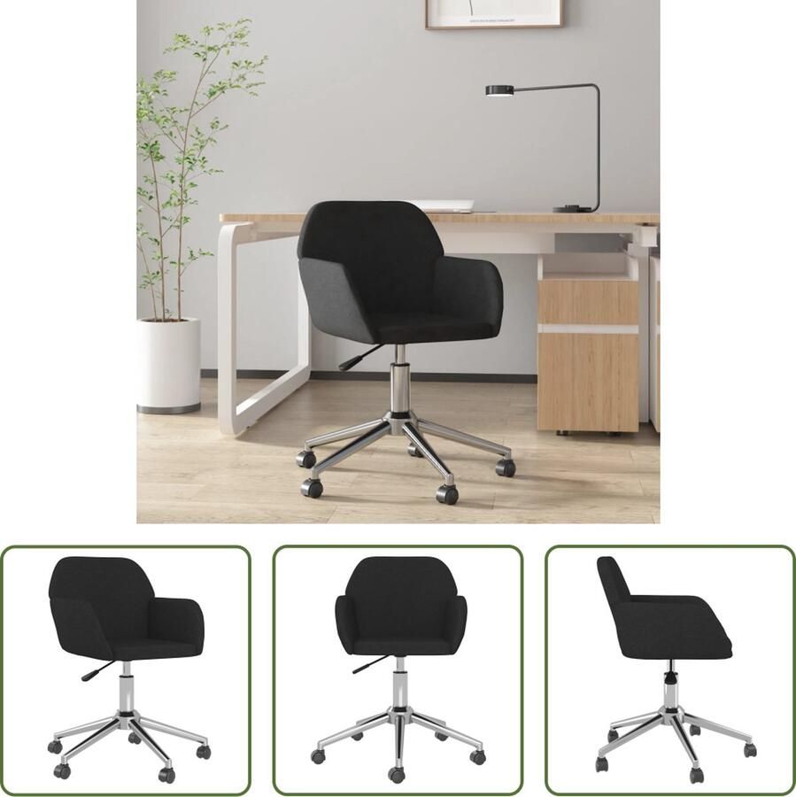 VidaXL The Living Store Draaibare Kantoorstoel Zwart 54 x 60.5 x (73-80.5) cm 360 graden draaibaar Schuimvulling The Living Store