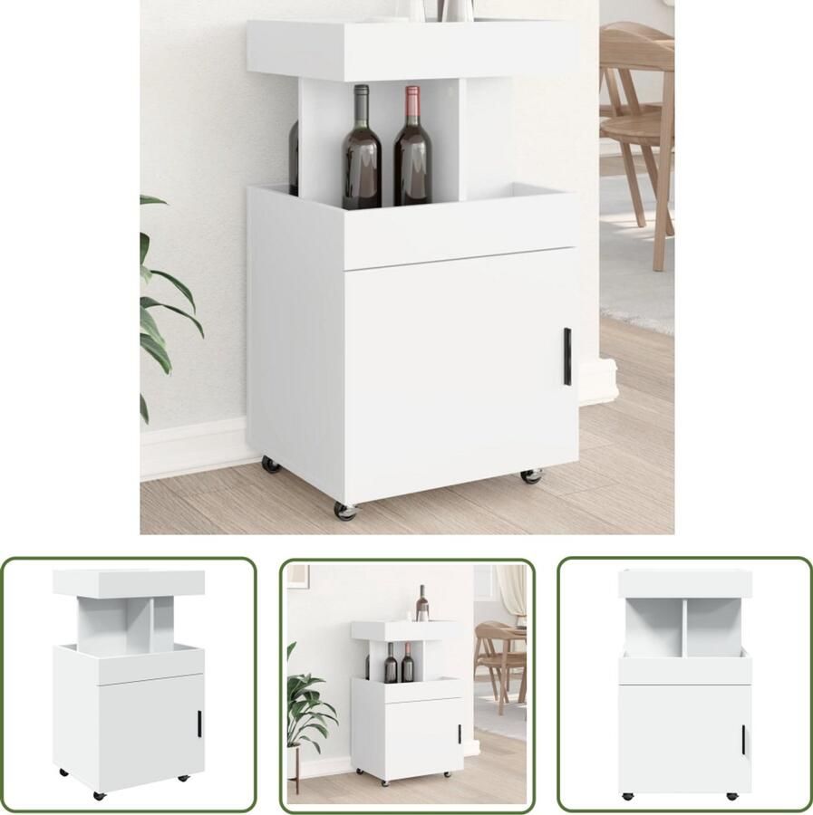VidaXL The Living Store Drankkar 50x41x89 cm bewerkt hout wit Keukentrolley Barwagen Draakkar Trolley Keuken Opbergruimte