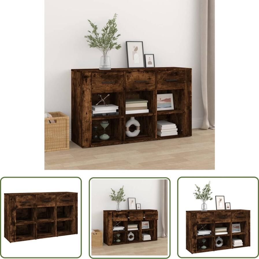 VidaXL The Living Store Dressoir 100x30x59 5 cm bewerkt hout gerookt eikenkleurig Dressoir Commode Houten Dressoir Roestvrijstalen Dressoir Vintage Dressoir
