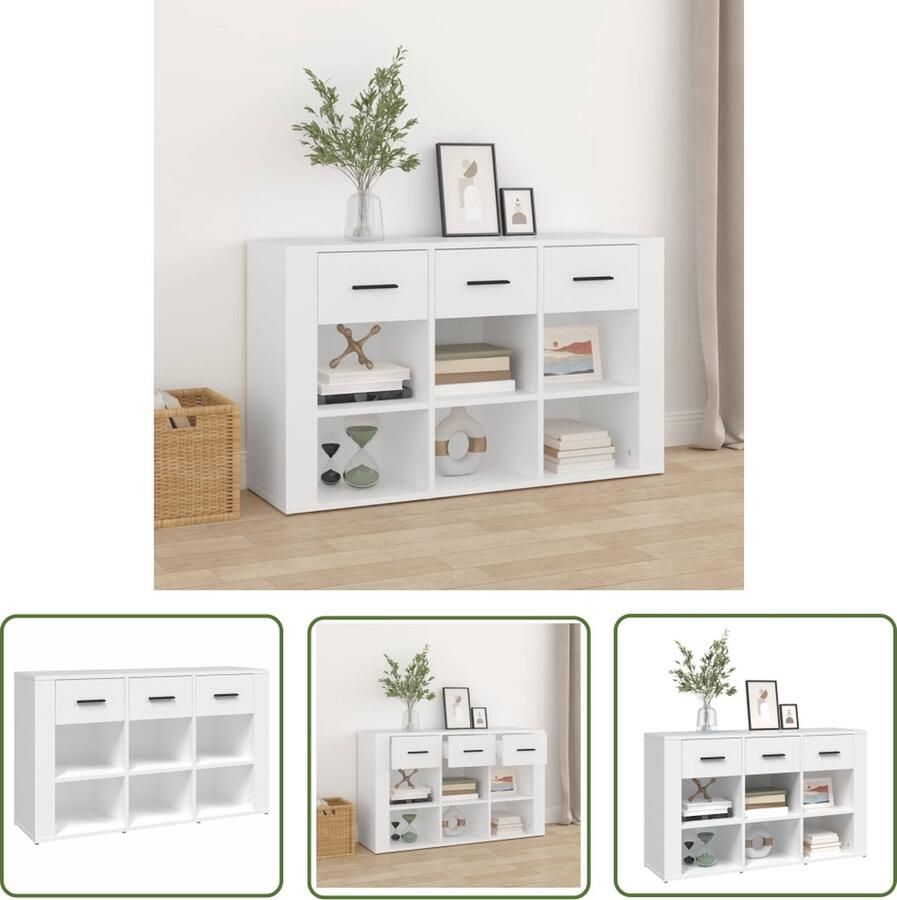 VidaXL The Living Store Dressoir 100x30x59 5 cm bewerkt hout wit Dressoir Bijzettafel Houten Dressoir Vintage Dressoir Wit Dressoir